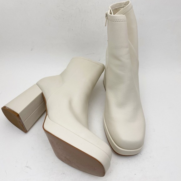 Steve Madden Kaleb Winter White Platform Block Heel Ankle Boots Women Size 8.5M - Picture 1 of 6